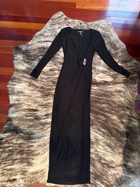 Long Sleeve Black Wrap Maxi Dress by Unknown Brand